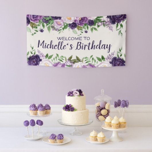 Paarse pony's Floral Women's Birthday Welkom Spandoek