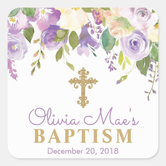 Paarse pony's Girl Baptism Square Stickers (Voorkant)