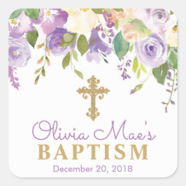 Paarse pony's Girl Baptism Square Stickers
