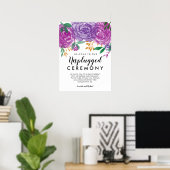 Paarse pony's Unplugged Wedding Ceremony Sign Poster (Thuiskantoor)