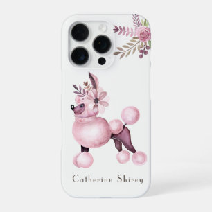 Paarse Poodle in Bloemen Gepersonaliseerde Hoesje iPhone 16 Pro Hoesje