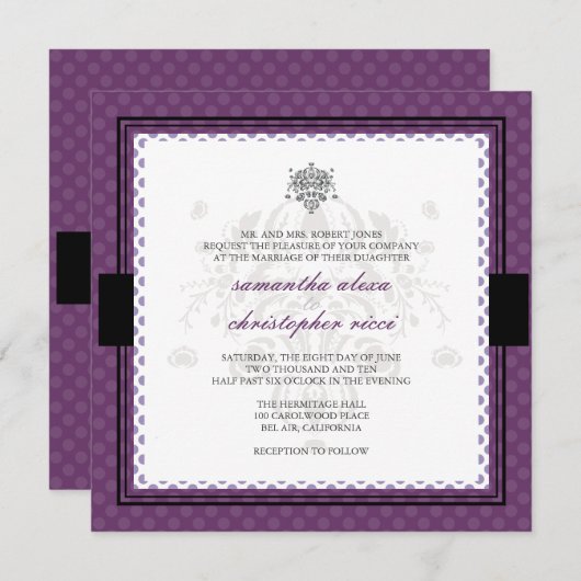 Paarse poodots trouwuitnodigingen/paars kaart (Voorkant / Achterkant)