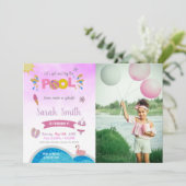 Paarse Pool Birthday-uitnodigingen met foto Kaart (Staand voorkant)