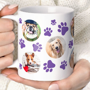 Paarse Pootafdruk 8 Foto Collage van Hond Koffiemok