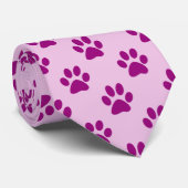 Paarse Pootafdruk Patroon op Roze Stropdas (Opgerold)