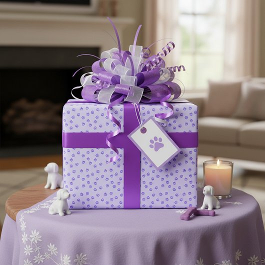 Paarse pootafdrukken cadeaupapier