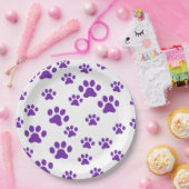 Paarse pootafdrukken papieren bordje (Feest)