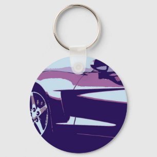 Paarse Pop Art Corvette Sleutelhanger