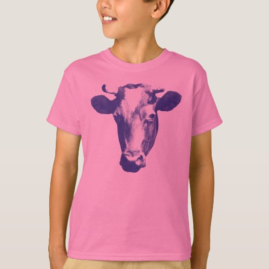 Paarse Pop Art Cow Graphic T-shirt (Voorkant)