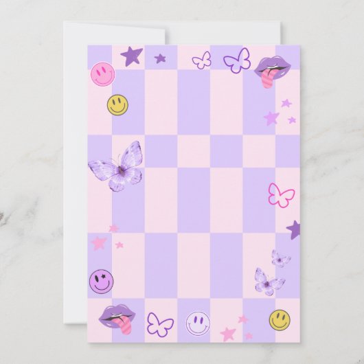 Paarse Pop Muziek Tween Tiener Verjaardagsuitnodig Kaart (Achterkant)