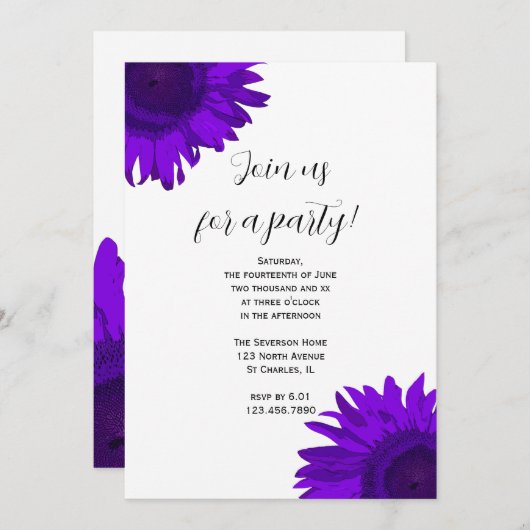 Paarse Pop - Zonnebloem - uitnodiging (Voorkant / Achterkant)