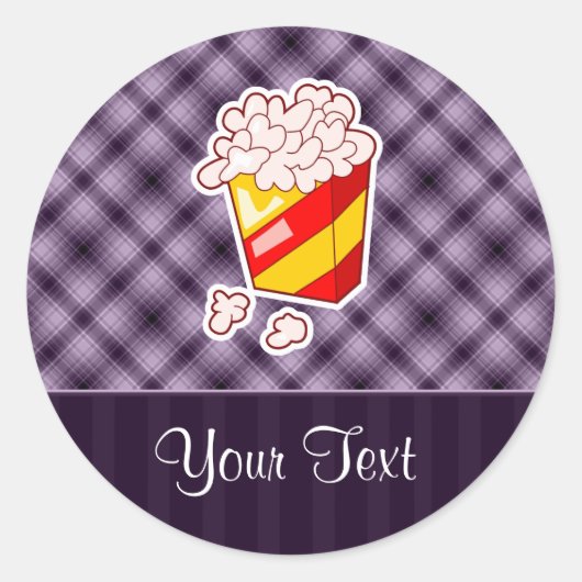 Paarse Popcorn Ronde Sticker (Voorkant)