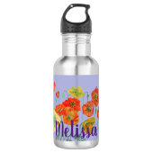 Paarse Poppies Bloemen Pastel Meisjes Naam Waterfles (Voorkant)