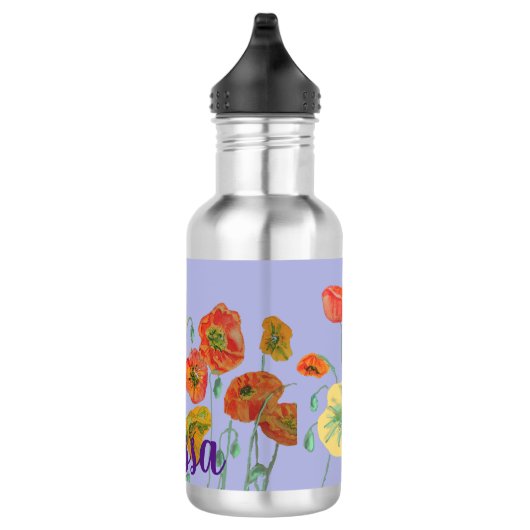 Paarse Poppies Bloemen Pastel Meisjes Naam Waterfles (Rechts)