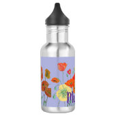 Paarse Poppies Bloemen Pastel Meisjes Naam Waterfles (Links)