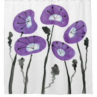 Paarse Poppies Boho Moderne Badkamer Decor Douchegordijn