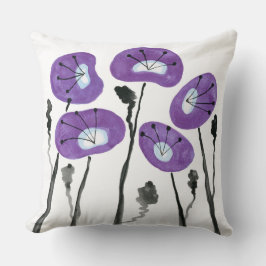 Paarse Poppies Boho Moderne Waterverf Bloemen Kussen