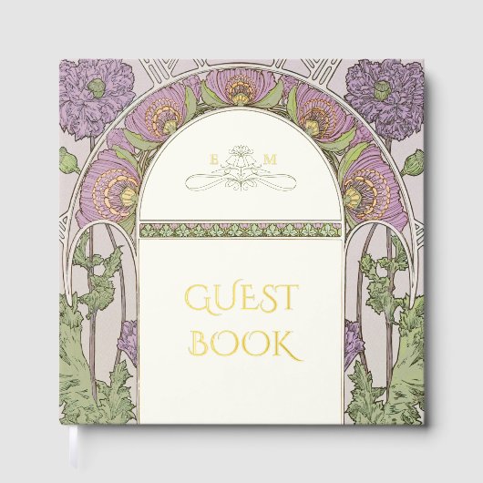 Paarse Poppies Gouden bruiloft Art Nouveau Gastenboek (Voorkant)