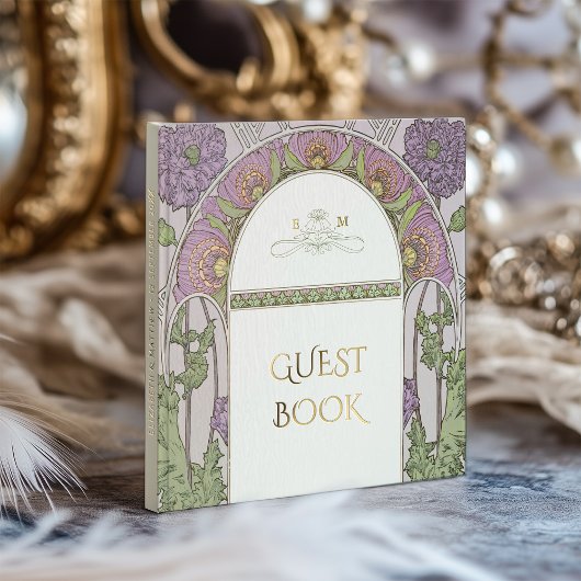 Paarse Poppies Gouden bruiloft Art Nouveau Gastenboek