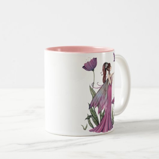 Paarse Poppy Fairy Butterfly Fantasy Art Mok (Voorkant rechts)
