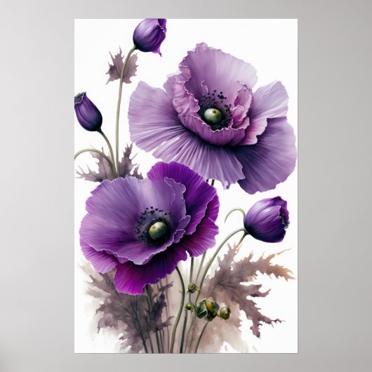 Paarse Poppy Flowers Art Print Poster (Voorkant)