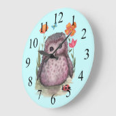 Paarse Portly Owlet Cute Owl and Ladybug Clock Grote Klok (Hoek)
