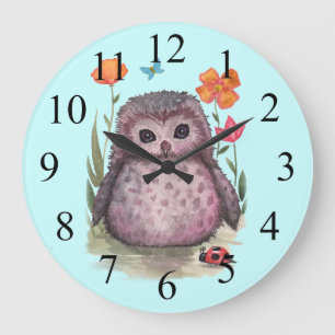 Paarse Portly Owlet Cute Owl and Ladybug Clock Grote Klok