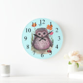 Paarse Portly Owlet Cute Owl and Ladybug Clock Grote Klok (Huis)