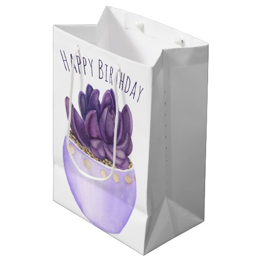 Paarse Pothuis Succulent voor Verjaardag Medium Cadeauzakje (Voorkant Gekanteld)