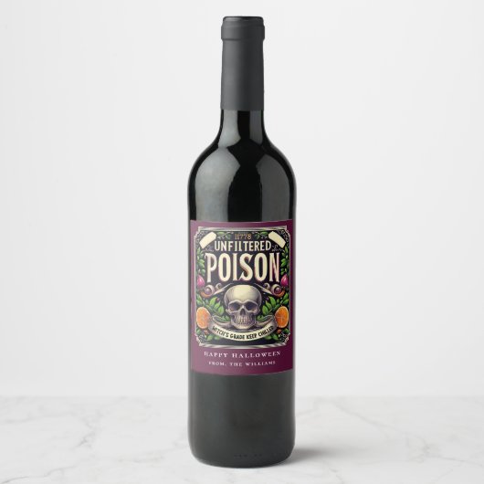 Paarse Potion Halloween Skeleton Poison Wine Label Wijn Etiket (Voorkant)