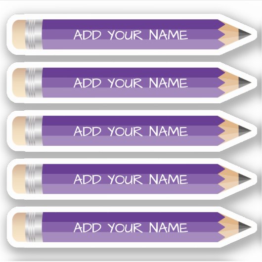 Paarse potloodnaam Custom-Cut Vinyl Sticker (Voorkant)