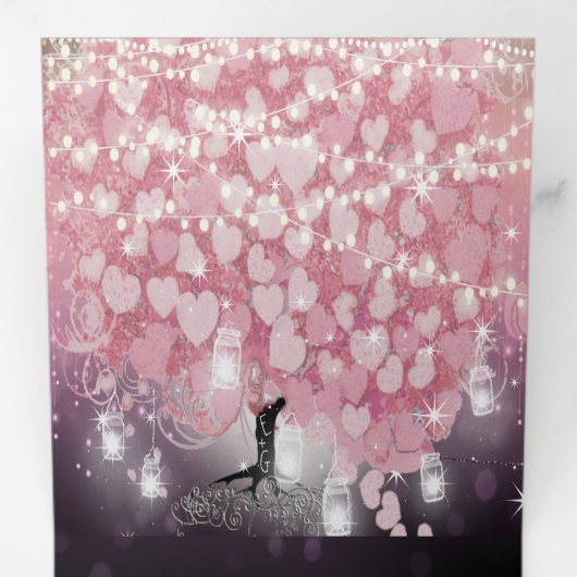 Paarse powder roze en zwarte hals drieluik uitnodiging (Binnenzijde eerst)