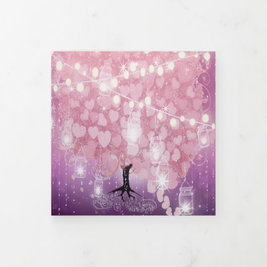 Paarse powder roze en zwarte hals drieluik uitnodiging (Cover)