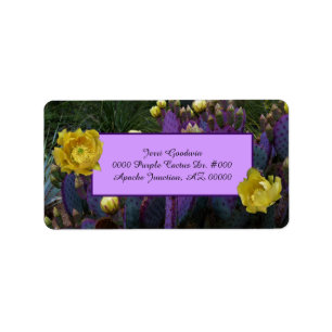 Paarse Prickly Pear Cactus Yellow Flowers adres Etiket