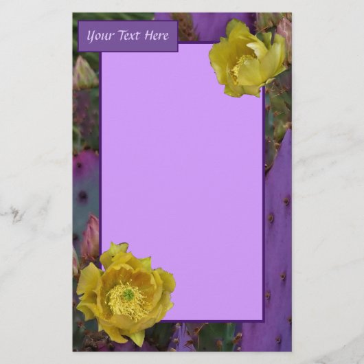 Paarse Prickly Pear Opuntia Cactus Yellow Flowers Briefpapier (Voorkant)