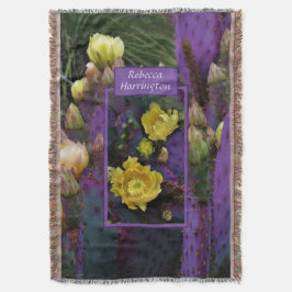 Paarse Prickly Pear Opuntia Cactus Yellow Flowers Deken