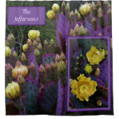 Paarse Prickly Pear Opuntia Cactus Yellow Flowers Douchegordijn (Voorkant)