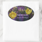 Paarse Prickly Pear Opuntia Cactus Yellow Flowers Ovale Sticker (Tas)