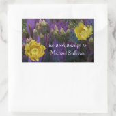 Paarse Prickly Pear Opuntia Cactus Yellow Flowers Rechthoekige Sticker (Tas)