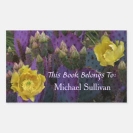 Paarse Prickly Pear Opuntia Cactus Yellow Flowers Rechthoekige Sticker