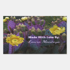 Paarse Prickly Pear Opuntia Cactus Yellow Flowers Rechthoekige Sticker