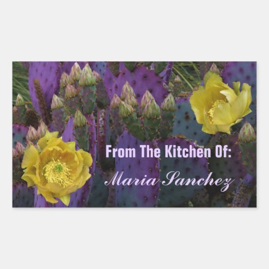 Paarse Prickly Pear Opuntia Cactus Yellow Flowers Rechthoekige Sticker (Voorkant)