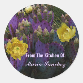 Paarse Prickly Pear Opuntia Cactus Yellow Flowers Ronde Sticker