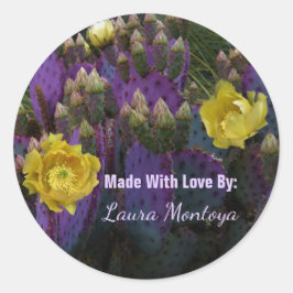 Paarse Prickly Pear Opuntia Cactus Yellow Flowers Ronde Sticker