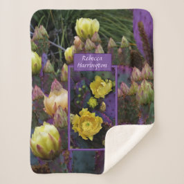 Paarse Prickly Pear Opuntia Cactus Yellow Flowers Sherpa Deken