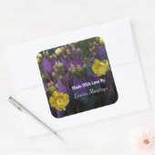 Paarse Prickly Pear Opuntia Cactus Yellow Flowers Vierkante Sticker (Envelop)