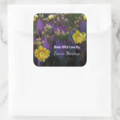 Paarse Prickly Pear Opuntia Cactus Yellow Flowers Vierkante Sticker (Tas)