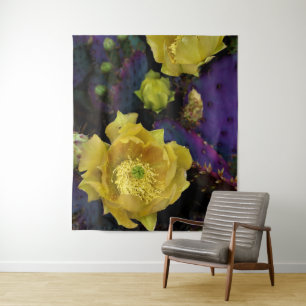 Paarse Prickly Pear Opuntia Cactus Yellow Flowers Wandkleed