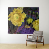 Paarse Prickly Pear Opuntia Cactus Yellow Flowers Wandkleed (In Situ (horizontaal))