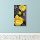 Paarse prikmoes, geelbloemen canvas afdruk (Insitu (Houten vloer))